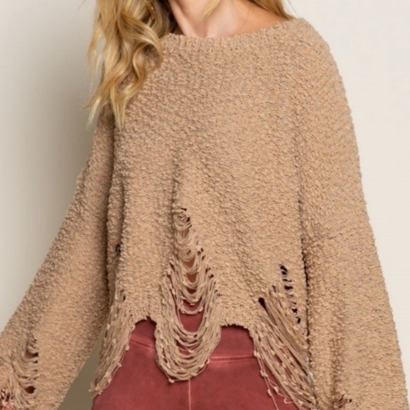 POL Latte Popcorn Distressed Sweater - Picture 5 of 5